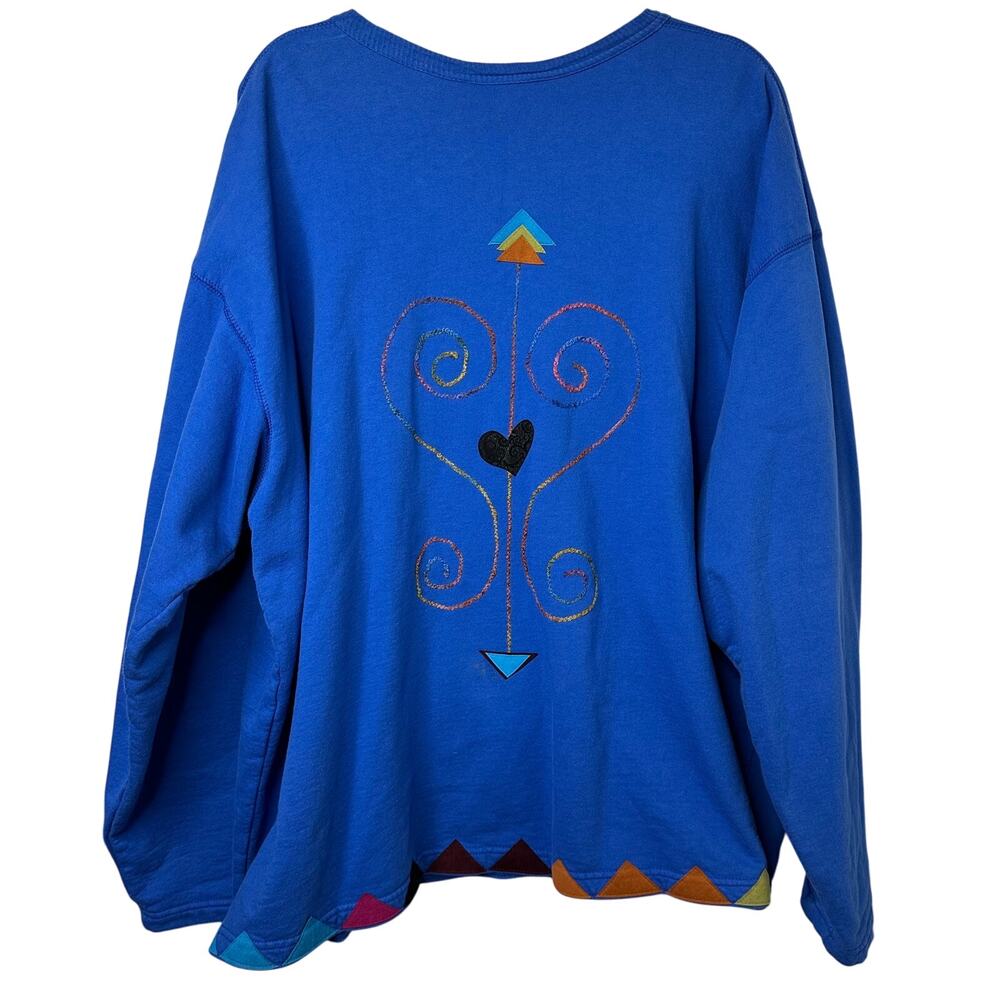 XXL VTG Nu Views Blue Embroidered Cardigan USA Made Artsy Boho Lagenlook Folksy - Picture 5 of 10